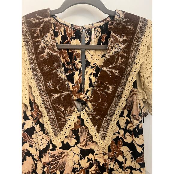 Free People Bali Antoinette Corduroy Mini Dress M Peter Pan Collar Boho Chic - Picture 11 of 14